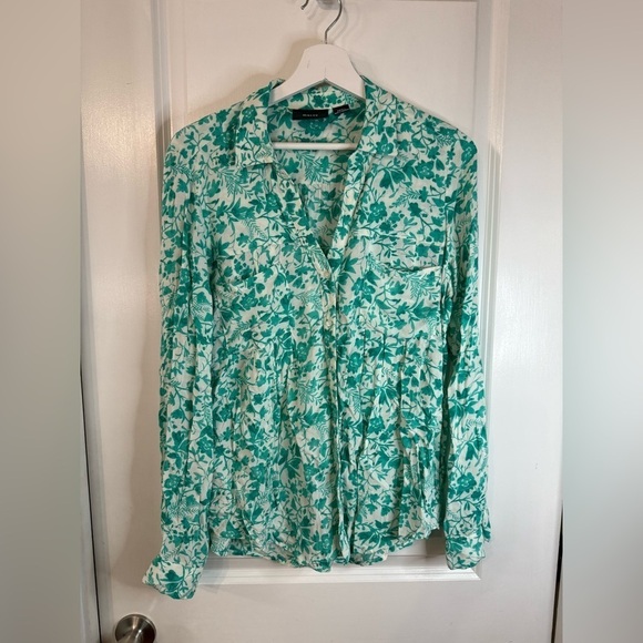 Maeve Tops - Maeve Women’s Teal & White Floral Long Sleeve Shirt - Size Small